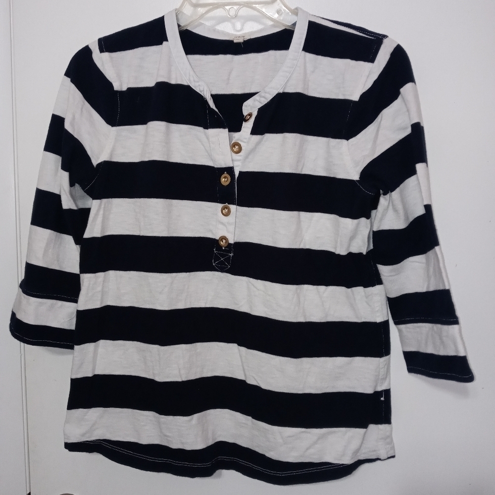 J. Crew Nautical Navy blue/White Striped 3/4 Sleeve pullover blouse M